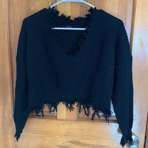 Zaful black knit oversized distressed crop sweater
